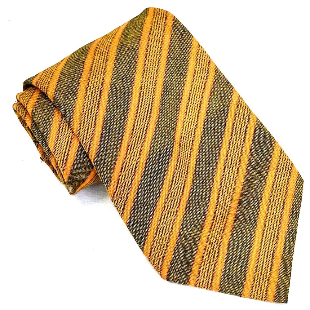Corsair Tie Vintage Stripe Orange Brown Poly Cotton Short 54 USA Preppy Mob 60s